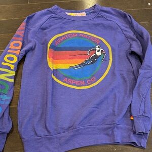 Aviator Nation Purple Crewneck  Sweatshirt with Multicolor Graphic